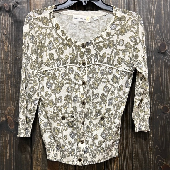 Anthropologie Charlie & Robin Cardigan XS Cashmere Blend Charmed Graphic Boho - Picture 1 of 8